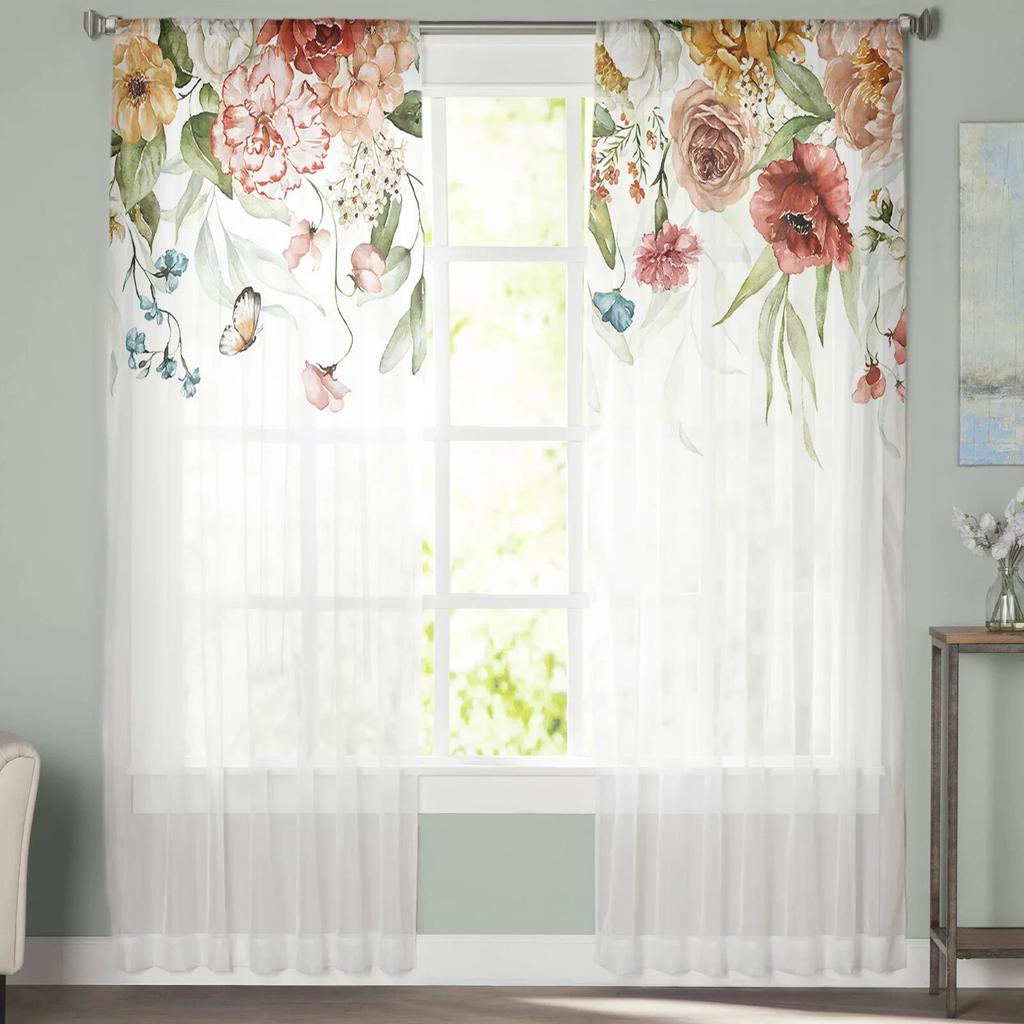Весенний цветок розы современные тюлевые шторы для гостиной, спальни, дома, кухни, окна, прозрачные шторы