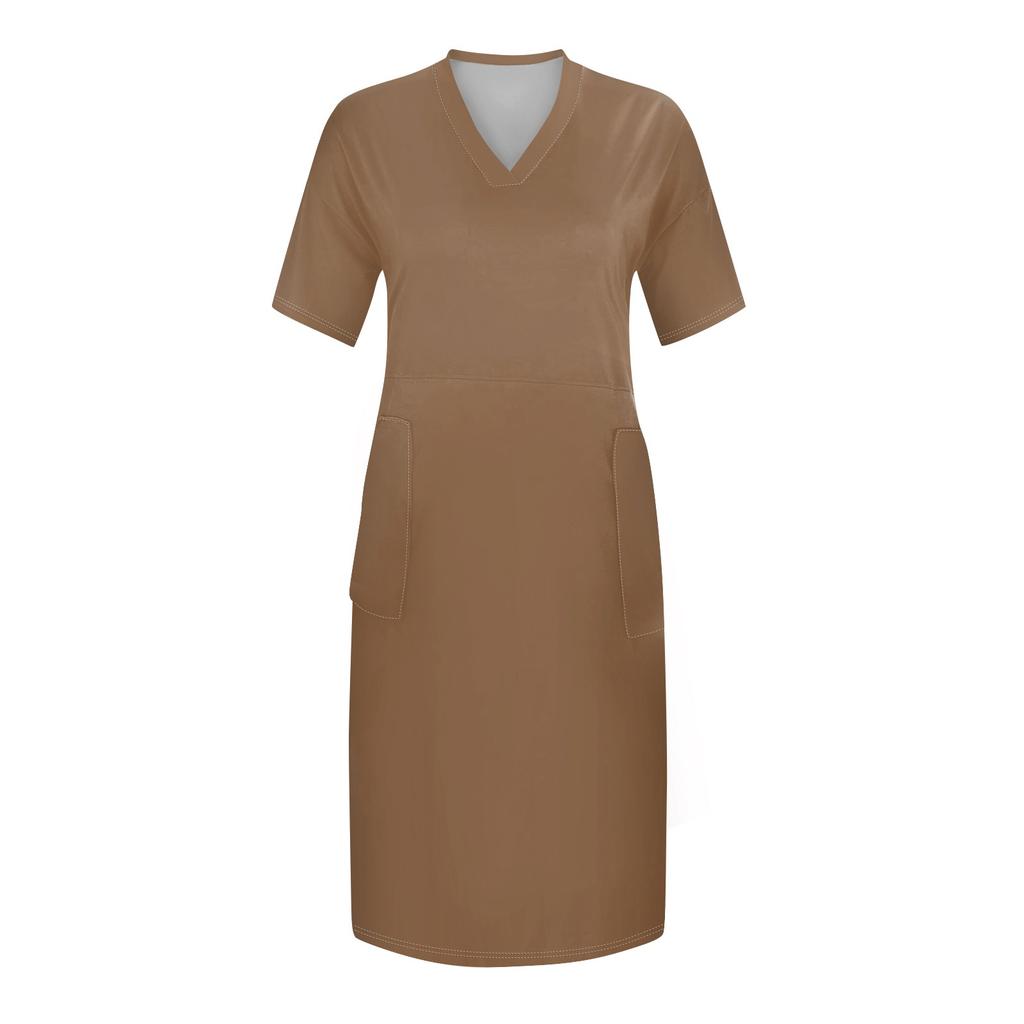 Лето плюс размер V-образным вырезом с коротким рукавом и карманом до колена с градиентным принтом повседневное платье для женщин