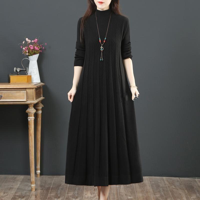 NEW Autumn Winter Covering Belly Dress Middle Aged Elderly Mother Retro Long Knitted Sweater Dresses Vestidos