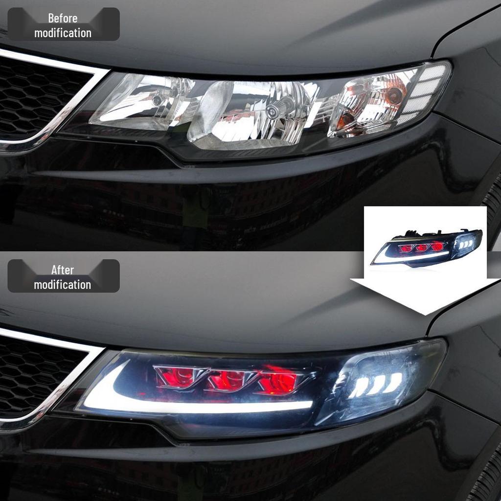 09-13 Светодиодная проекторная сборка фар Kia Forte с дневными ходовыми огнями и динамическими поворотниками