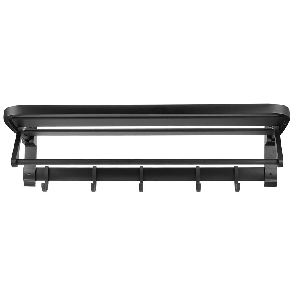 Wall Mounted Space Aluminum Towel Rack Holder Folding Storage Shelf for Bathroom Toilet Black