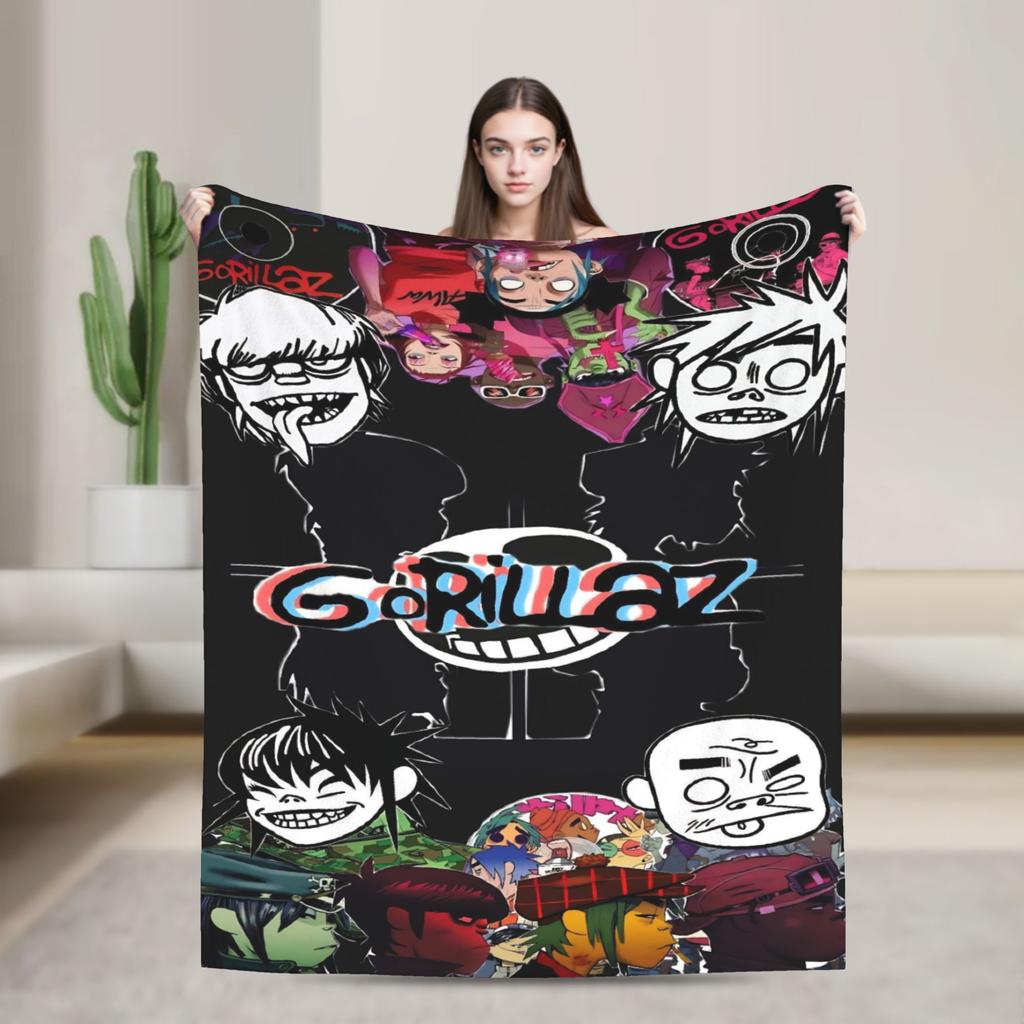 Музыкальная группа Gorillaz Пледы Punk Rock Теплые с принтом Плюшевые пледы для домашнего декора Путешествий Фланелевые покрывала Покрывала для кровати