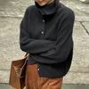 Кардиган с высоким воротом Женский свитер Осень Зима Свободный Крупной вязки Толстый Базовый слой Пальто Топ