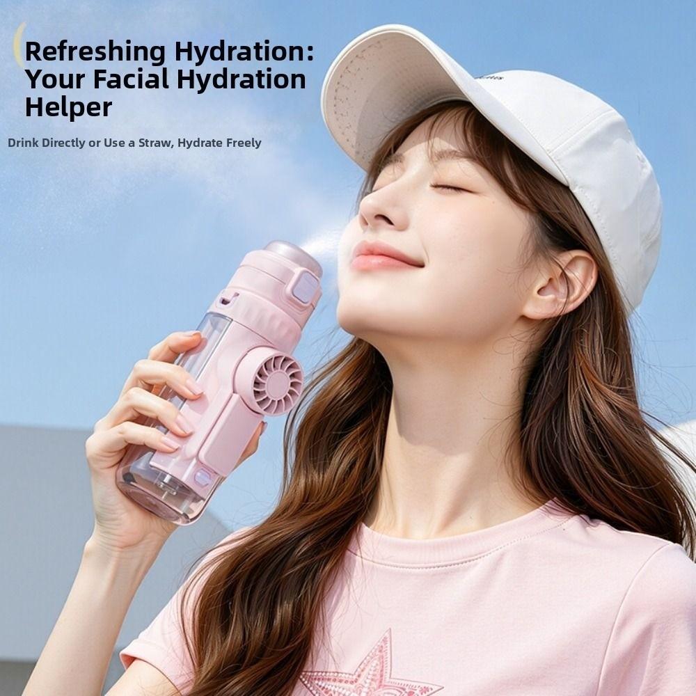 610 ML Mist Fan Water Bottle Leak-proof Summer Handheld Fan Practical Hydration Spray Fan Cup Gym