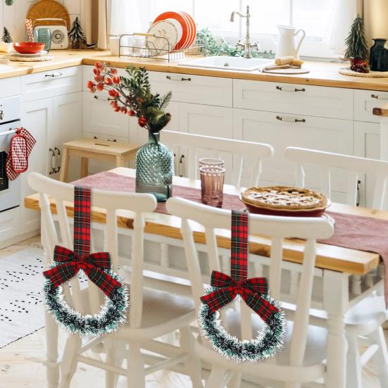 Mini Christmas Cabinet Wreaths 5.1 Inch Small Kitchen Xmas Decor with Red Ribbon Bow Plastic Rattan Fabric Window Door Office Holiday Decoration