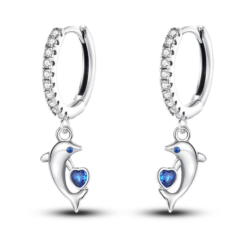 Серьги-кольца из серебра 925 пробы с синим цирконом, ловцом снов, пером, звездой, луной, милым когтем для женщин, тонкие ювелирные изделия в подарок на день рождения