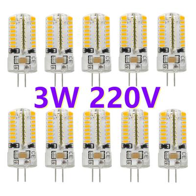 10 шт./лот, силиконовая G4, 3 Вт, 220 В, светодиодная лампа, 64 светодиода SMD 3014, теплый/холодный белый свет, замена галогенной лампы 20 Вт, 30 Вт для домашней люстры в помещении