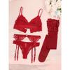 Varsbaby Lace Bra Sets for Women Non-padded Bra Panty Garter Stockings Summer Underwear Lingerie Sexy