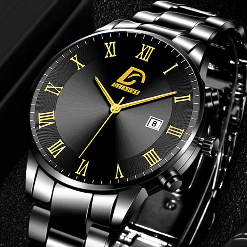 Fashion Mens Gold Stainless Steel Watches Men Business Casual Watch Luxury Calendar Quartz Wristwatch