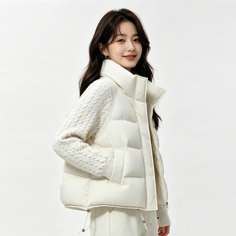 Knitted sleeve cotton-padded clothes fashionable and versatile winter splicing twist sleeve cotton-padded jacket stand-up collar warm jacket