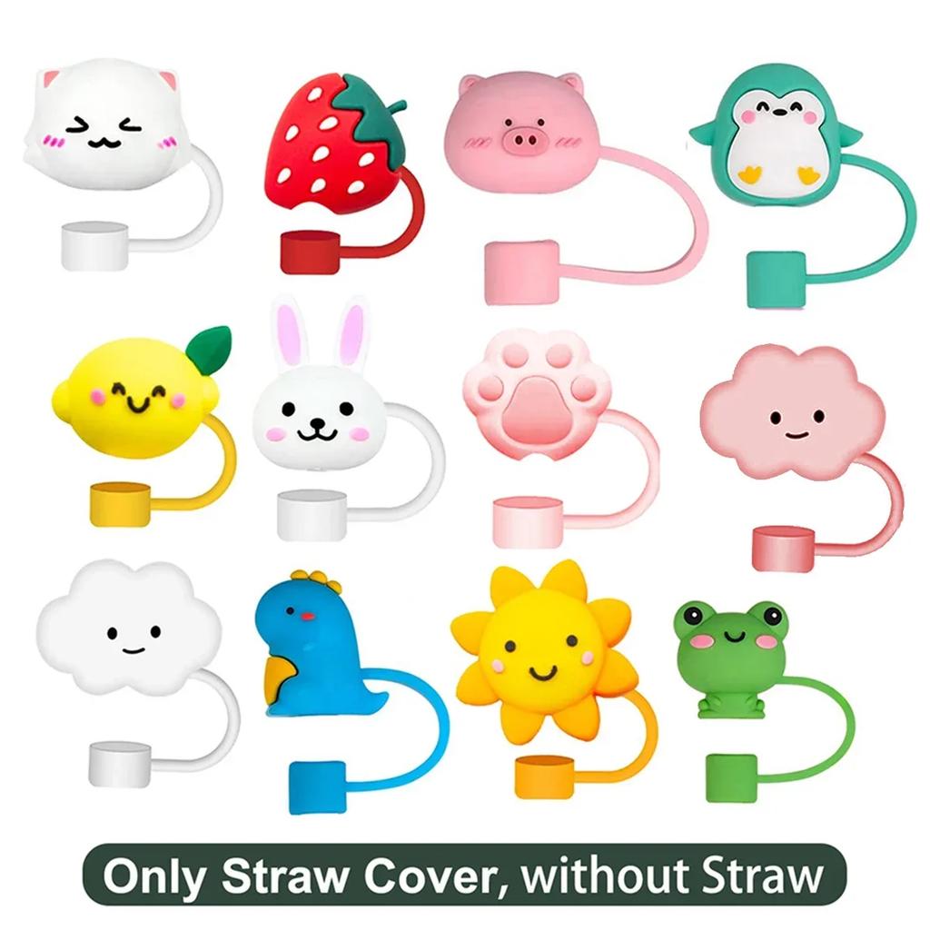 12Pcs Cute Cups Straw Accessories Silicone Straw Caps Straw Covers Toppers Reusable Straw Tips Protectors