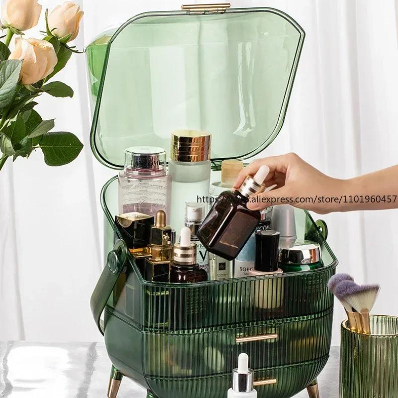 Desktop Makeup Organizers With Lid Large Capacity Cosmetic Storage Box Skin Care Storage Drawer Dustproof Make Up Brushes Holder