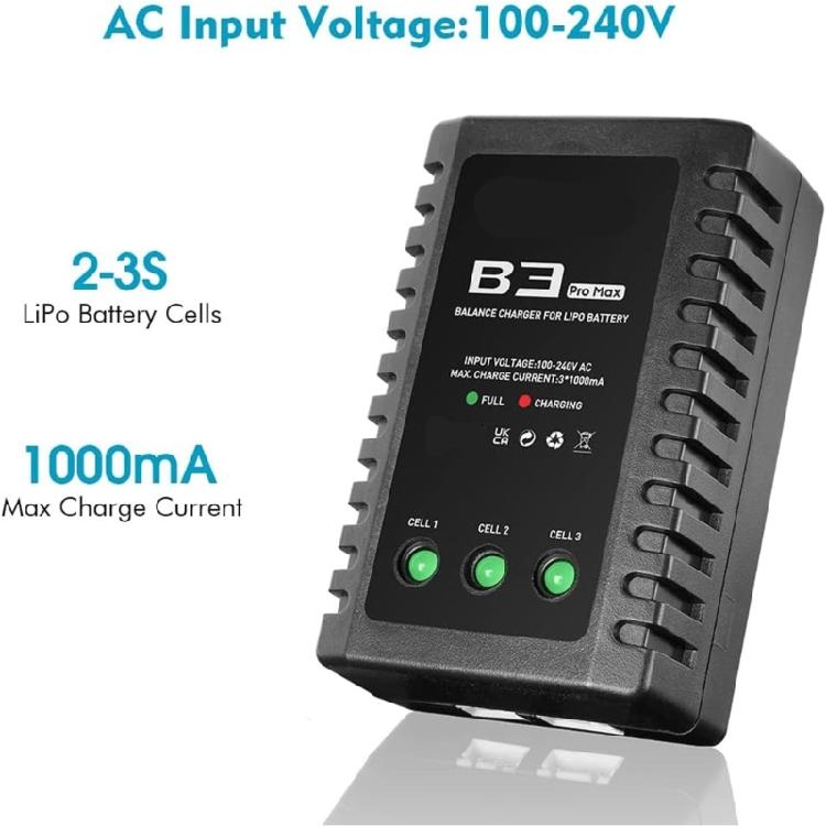 Efficient Lithium Battery Charger 2S 3S Compatibility Separate Balance Port Prolongs Battery Service Black Design