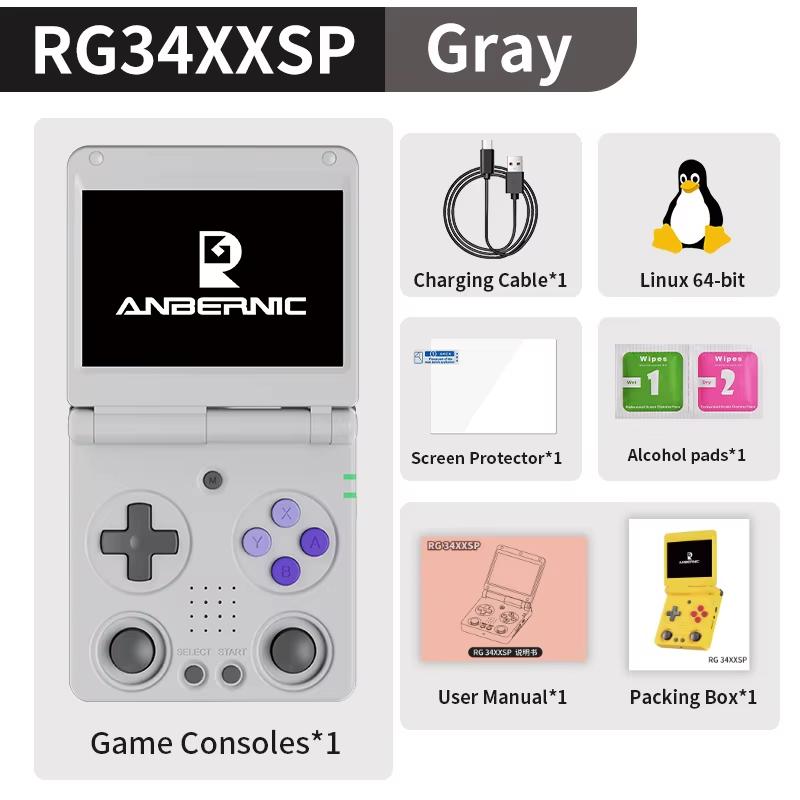 ANBERNIC RG34XXSP Складная портативная игровая консоль 3,4-дюймовый IPS-экран Linux 64-битный WIFI Складной ретро-видеоигровой плеер PSP 256 ГБ
