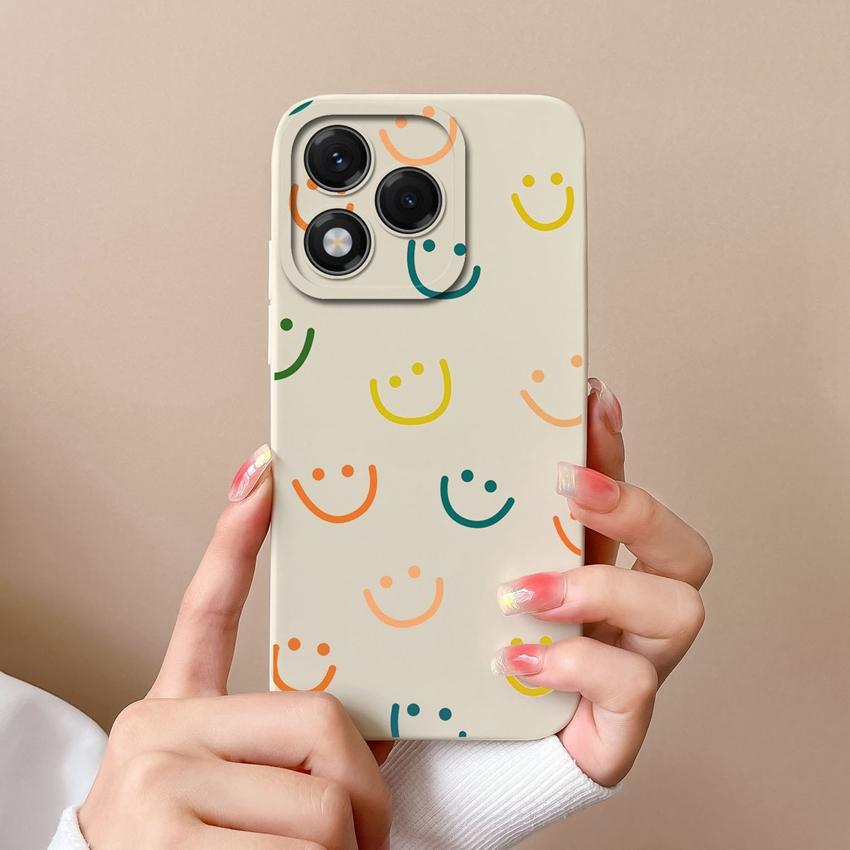 Чехол для телефона Huawei Honor X8 X6b 400 Lite X9c X7c X60 X5b X8c модный квадратный смайлик с рисунком из жидкого силикона противоскользящий чехол для Huawei Capa