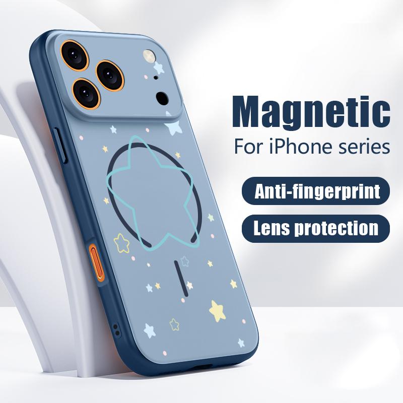 Чехол со звездным узором 'Lucky Stars' для iPhone 17 Pro Max Магнитный для Magsafe Гибридная тонкая матовая крышка для iPhone 16 15 14 13 Pro Max
