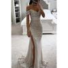 Ladies Party Sequined One-neck Split Dress Summer New Casual Sleeveless V-neck Sexy Elegant Long Skirt