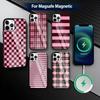 Чехол для телефона с узором в бордово-белую полоску Для iPhone17,16,15,14,13,12,11 Plus,Pro Магнитный Для Magsafe Беспроводная зарядка