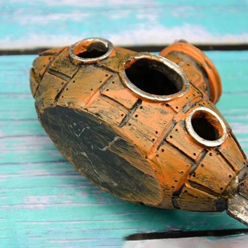 Декорация для ландшафтного дизайна аквариума, украшения в виде подводной лодки, украшение для аквариума, полимерные украшения, пещера для размножения, укрытие для рыб и креветок