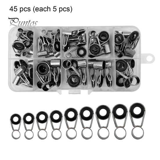 45Pcs/Box Fishing Rod Guide Ring Assorted Sizes Stainless Steel Ceramic Eyelet Replacement Freshwater Saltwater Fishing Pole Tip Repair Kit