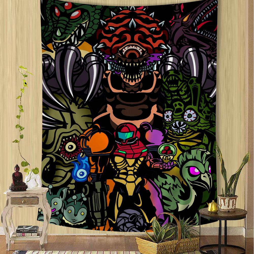 Аниме-гобелен в стиле Metroid, подвесной, Таро, Хиппи, настенные ковры, Декор для общежития, дома