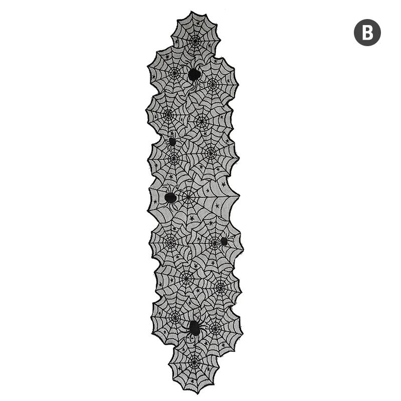 2025 Halloween Decoration Lace Spider Web Skeleton Skull Tablecloth Black Fireplace Mantel Scarf Event Party Supplies