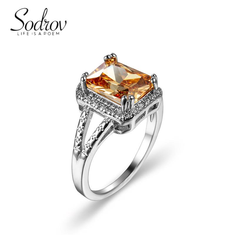 SODROV Классические ювелирные кольца цвета шампанского с цирконом для женщин