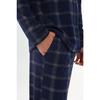 Men's Cotton Blue Plaid Patterned Long Sleeve Pocket Detailed Shirt Collar Pajama Set