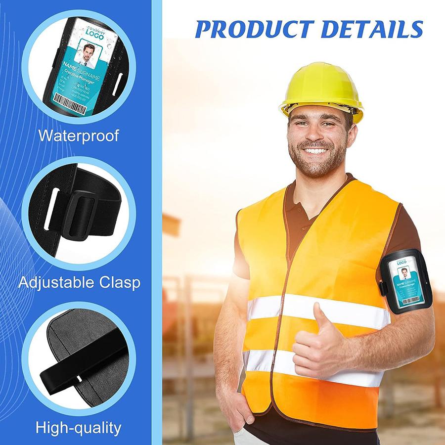 Высококачественные горизонтальные нарукавники из ПУ кожи, водонепроницаемые, регулируемые, с карманом для именной карточки, эластичный рукав для пропуска