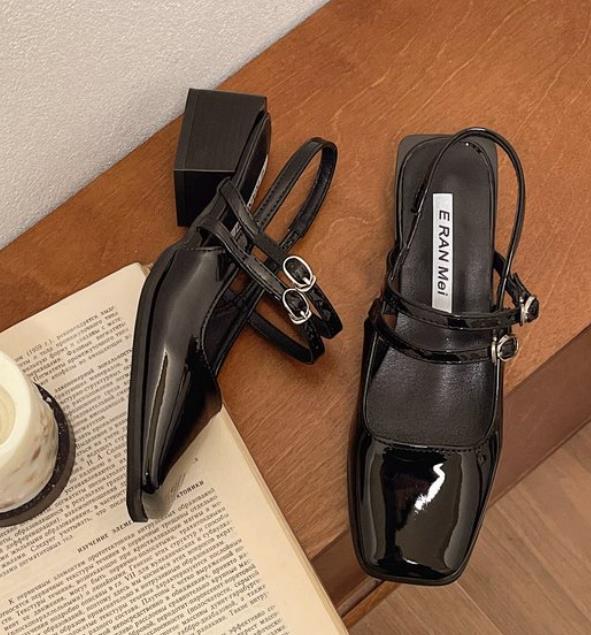 Summer Design Women Sandal Fashion Narrow Band Dress Square Heel Shoes Ladies Outdoor Patent Leather Mary Jane Shoes