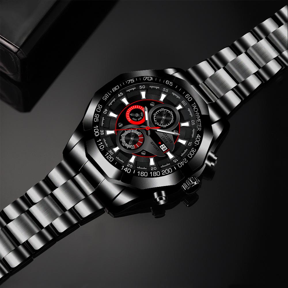 Новый календарь Мужские кварцевые часы Деловые спортивные мужские часы Часы из нержавеющей стали Мужские часы со стальным браслетом Студенческие часы