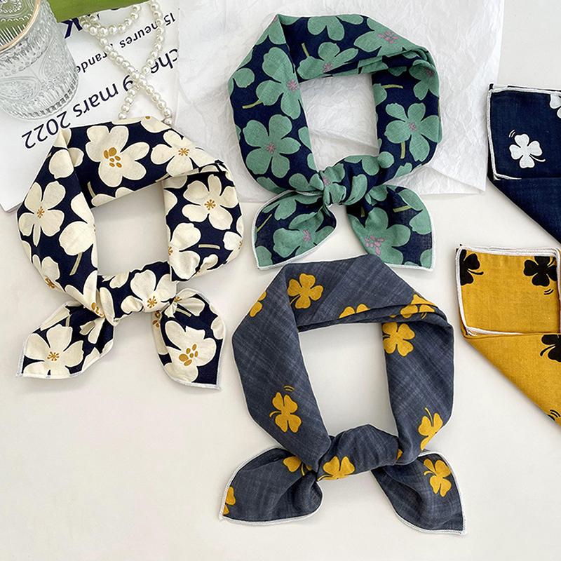 56Cm Ladies Headband Cotton Linen Square Scarf Korean College Girls Elegant Neck Scarves Sun Protection Headscarf