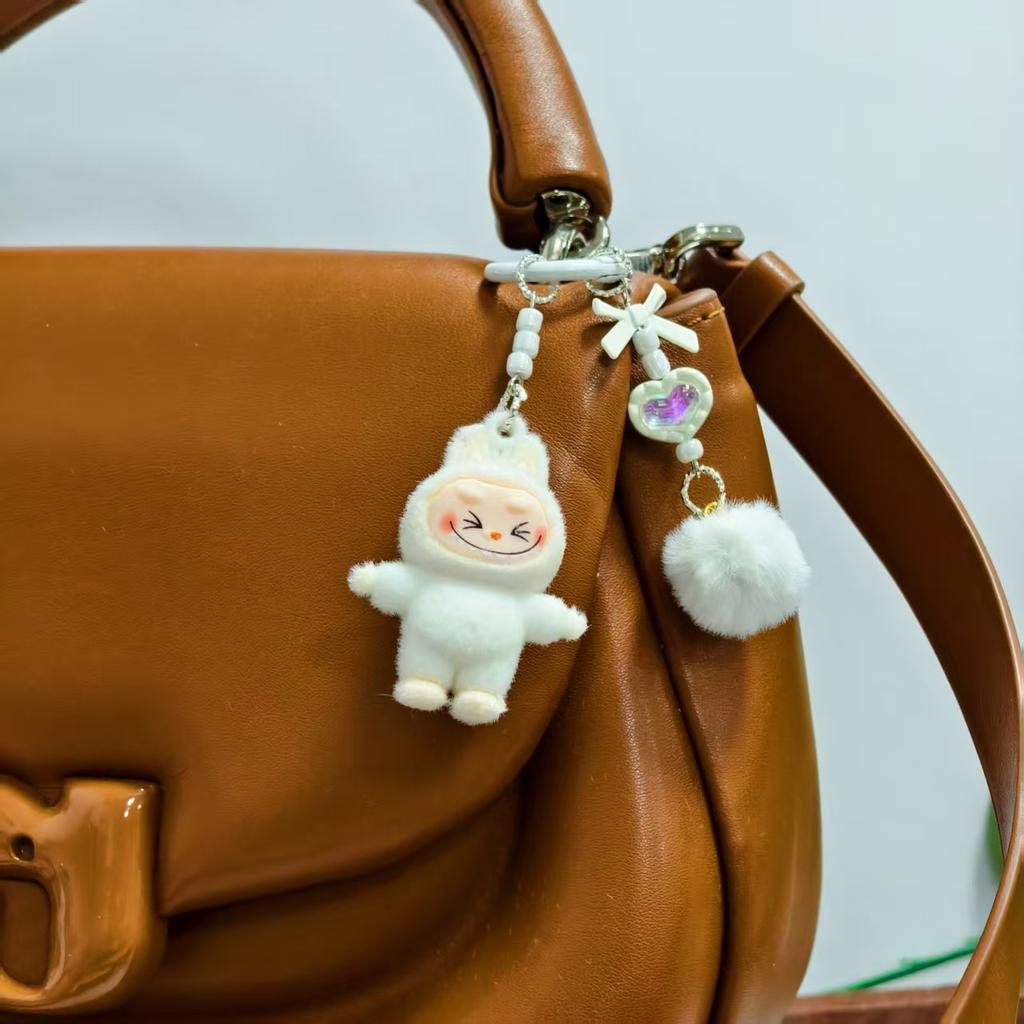 Labubu Cloth Cute Grain Standing Flocking Labubu Bag Couple Car Keychain Decorative Pendant Mobile Phone Chain