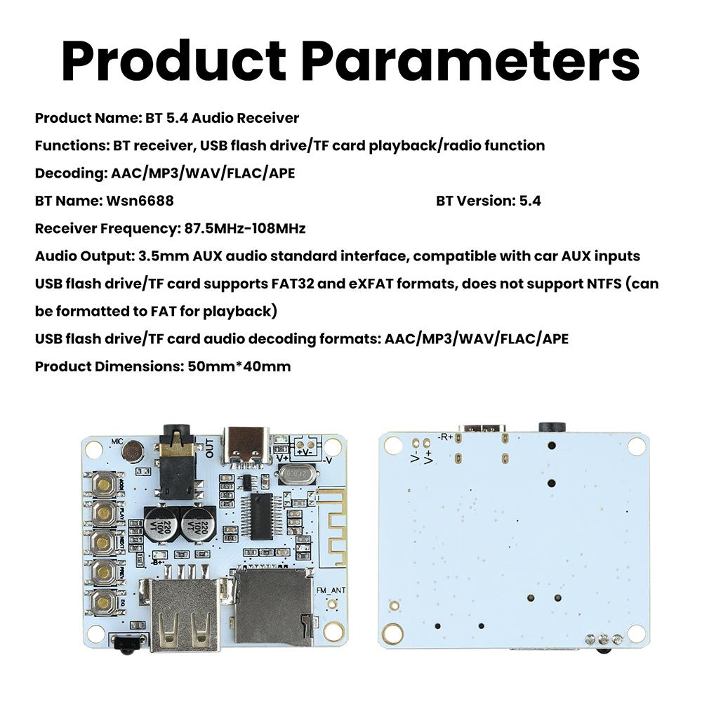Bluetooth Audio Receiver Board Bluetooth 5.4 Lossless Decoder Board Type- C Interface