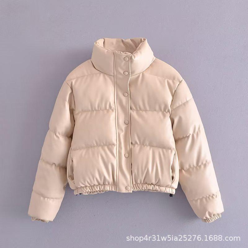 Зимняя женская блестящая короткая куртка из искусственной кожи и хлопка 2023 года