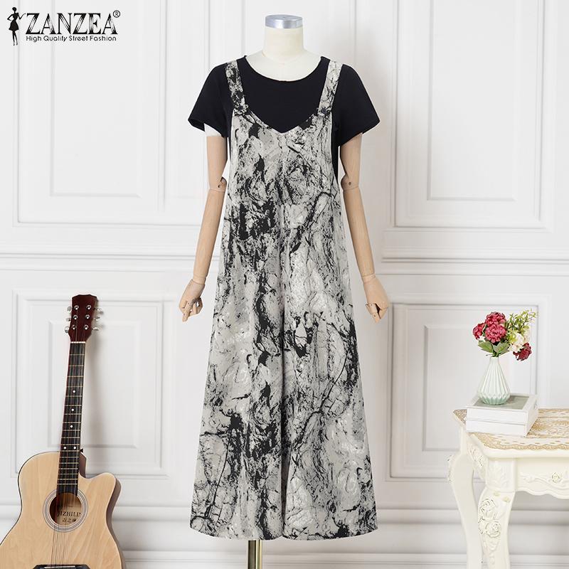 ZANZEA Women Summer Loose Printed A-Line Jumpsuits