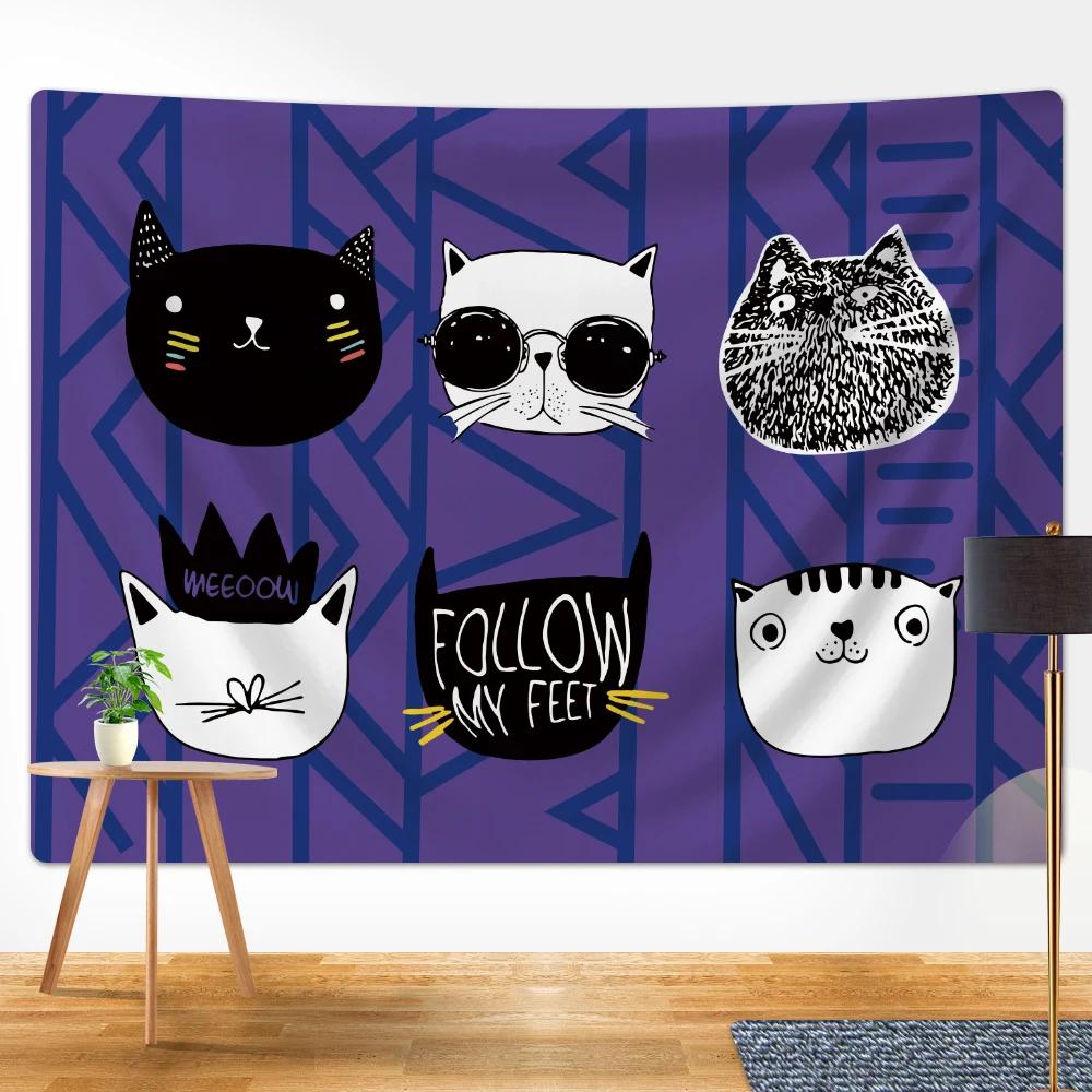 Панк-кот Домашнее украшение Искусство Гобелен Психоделическая сцена Стена спальни