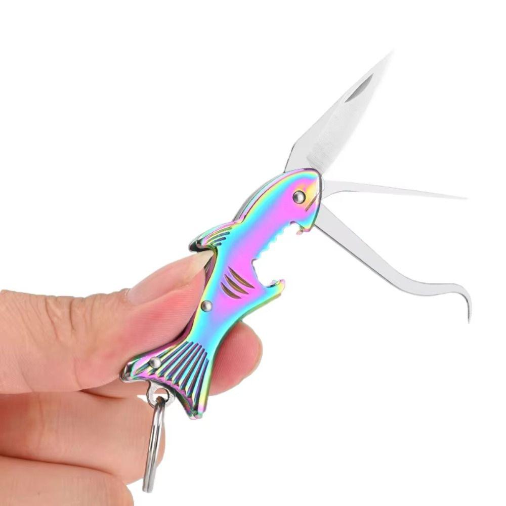Shark Shaped Fruit Cutter Stainless Steel Pocket Cutter Portable Folding Cutter Keychain Outdoor