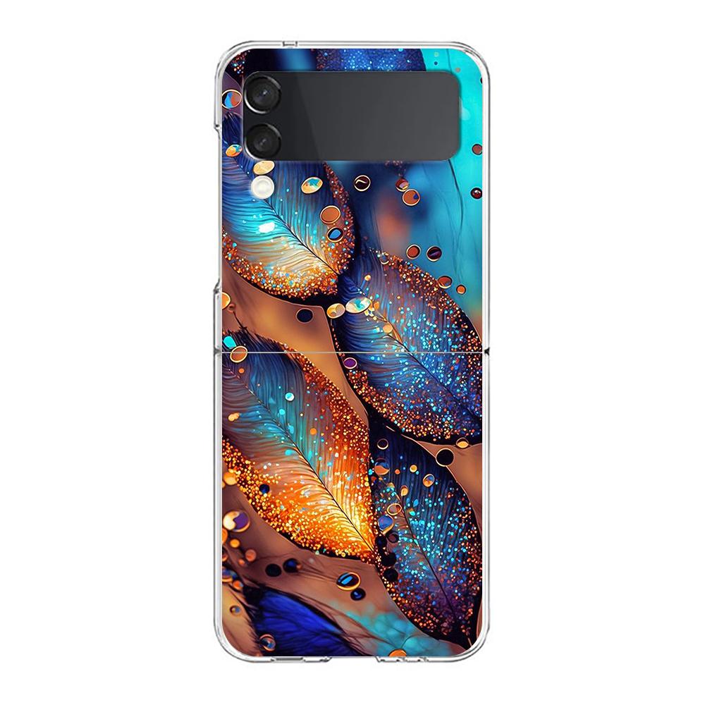 Peacock Feathers Hard PC Phone Case For Samsung Galaxy Z Flip 5 4 3 Transparent Cover For Galaxy Z Flip 6 Foldable Shockproof