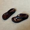 Cowhide Version~ Retro Niche Toe Flip-flops Shoes for Women To Wear 2025 Summer Thick-soled Pinched Vacation Cool Slippers