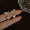 Sweet Zircon Love Bow Pearl Stud Earrings Female Korean Personality With Temperament Fashion Earrings Earrings Senior