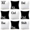 Чехол для подушки с клавиатурой Jeanette Alt Del Ctrl Letter Pattern, черно-белый, для домашнего декора, для автомобиля, для комфорта...