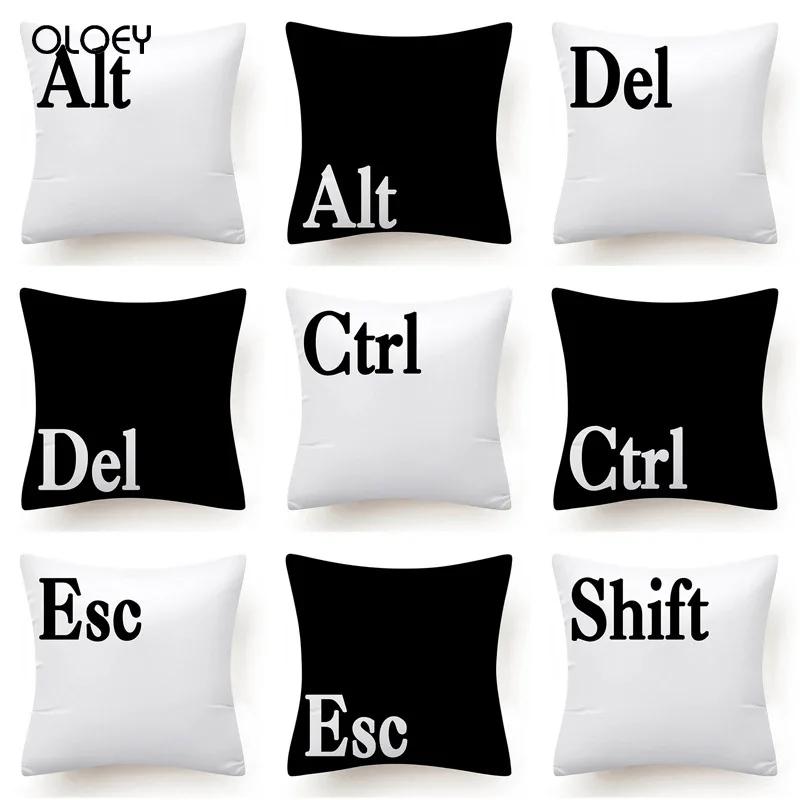 Чехол для подушки с клавиатурой Jeanette Alt Del Ctrl Letter Pattern, черно-белый, для домашнего декора, для автомобиля, для комфорта...
