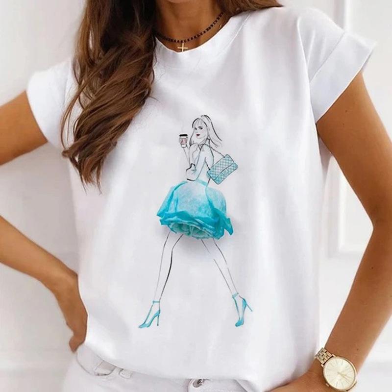 Модная креативная женская футболка с 3D рисунком розы 90-х годов, летняя блузка, свободные футболки с короткими рукавами, белые женские топы с круглым вырезом, одежда