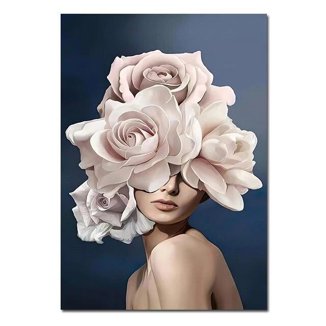 Женская голова с цветами, холст, живопись, скандинавские настенные художественные постеры, модная женская портретная картина, украшение для дома, спальни, без рамки