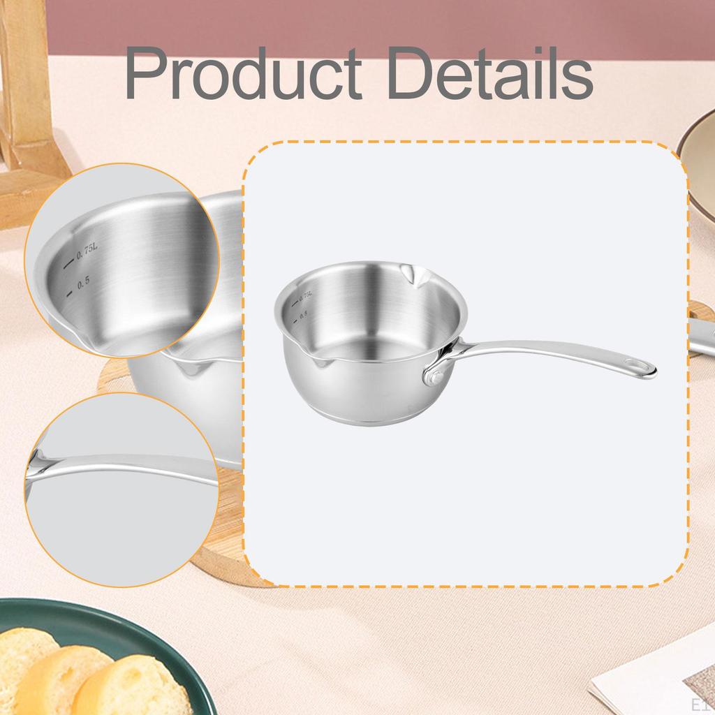 Кастрюля из нержавеющей стали для растапливания масла 750 мл, маленькая кастрюля, аксессуары с ручкой-захватом, многофункциональная
