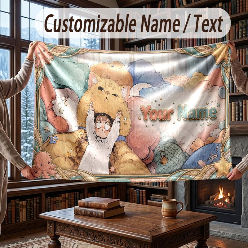 Animals Theme Throw Blanket Custom Name Text Personalized Blanket Soft Cozy Blanket for Home Sofa Bed