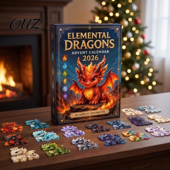 Dragon Souvenir Ornament Christmas Countdown Calendar, with 24 Acrylic Decorations, Days Xmas Advent Calendar Gift Box, Holiday for Lovers Decorations