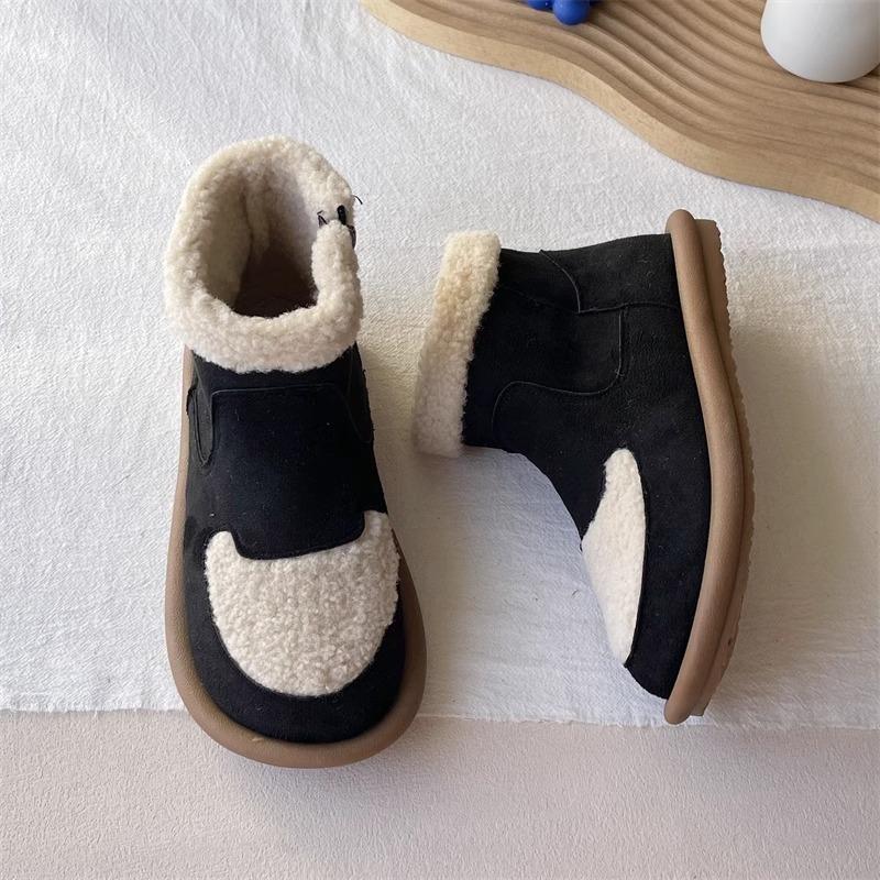 Flat with Winter Snow Boots Ankle Round Toe Ladies Shoes Fashion Turned-over Edge Concise Low Heel Women's Boots Botas