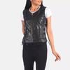 Zip Waist Coat Women Vest Coat Black Lambskin Leather Side Lace Stylish Western